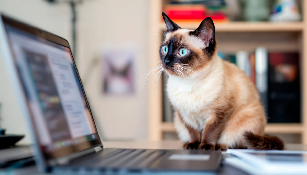 Inteligentiška katė. Katė skaito straipsnius.